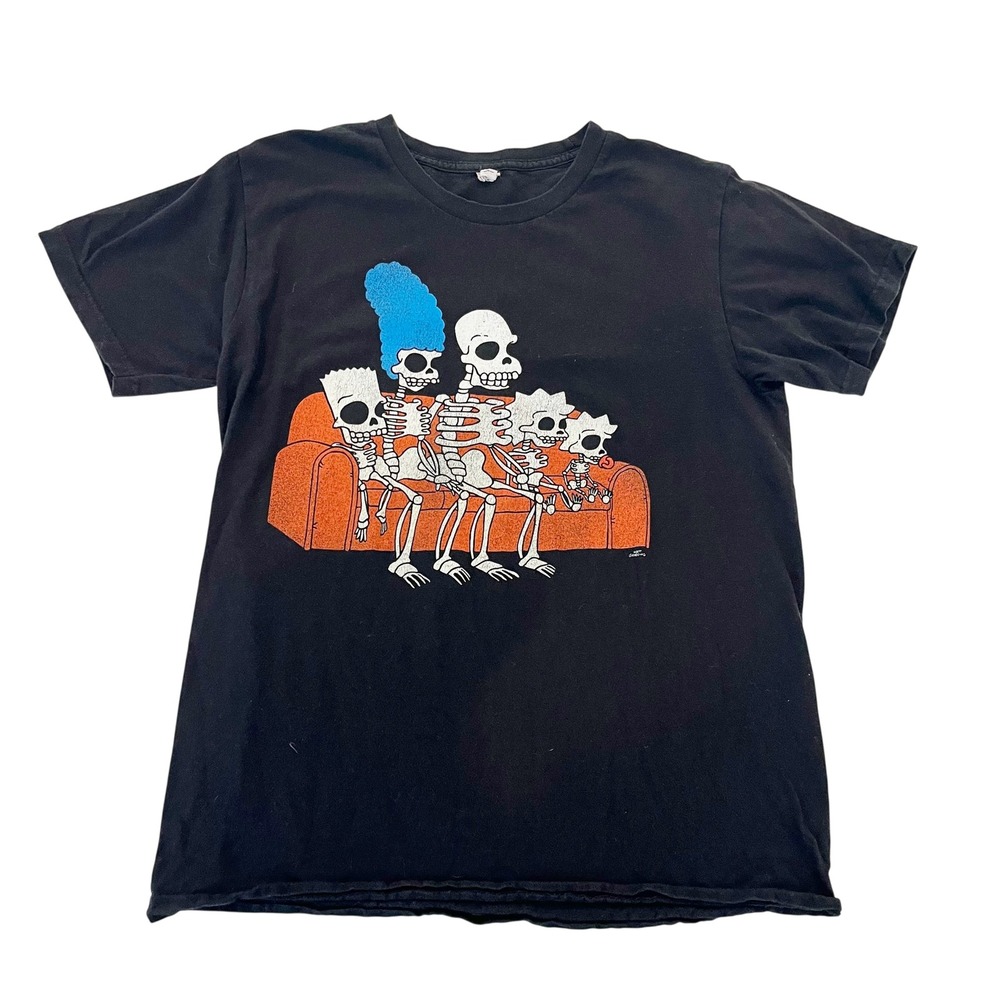 The Simpsons Skeleton Family Couch Graphic T-Shirt Mens Black Short Sleeve SMALL